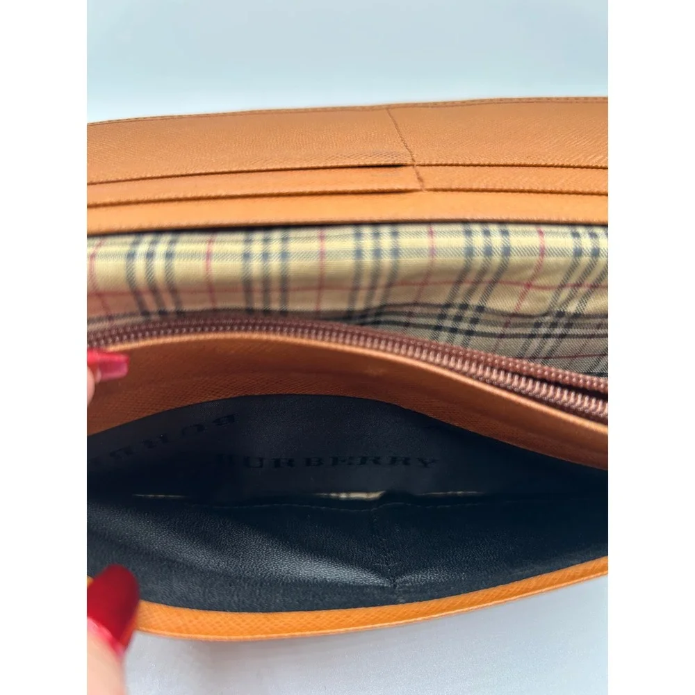 Burberry Brown Leather Haymarket Check Long Wallet #358
